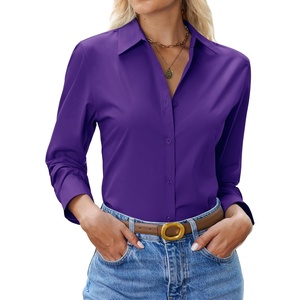siliteelon Womens Button Down Shirt Cotton Dress Shirt Long Sleeve Collared Button Up Business Shirt Work Office Blouse(Dark Purple)