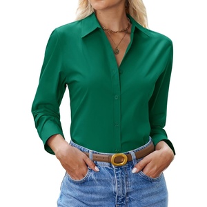 siliteelon Womens Button Down Shirt Cotton Dress Shirt Long Sleeve Collared Button Up Business Shirt Work Office Blouse(Green)