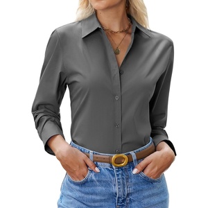 siliteelon Womens Button Down Shirt Cotton Dress Shirt Long Sleeve Collared Button Up Business Shirt Work Office Blouse(Grey)