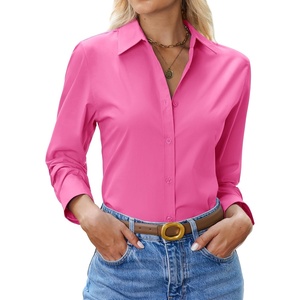 siliteelon Womens Button Down Shirt Cotton Dress Shirt Long Sleeve Collared Button Up Business Shirt Work Office Blouse(Hot Pink)