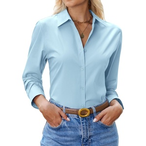 siliteelon Womens Button Down Shirt Cotton Dress Shirt Long Sleeve Collared Button Up Business Shirt Work Office Blouse(Light Blue)