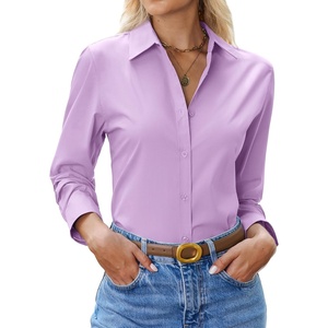 siliteelon Womens Button Down Shirt Cotton Dress Shirt Long Sleeve Collared Button Up Business Shirt Work Office Blouse(Light Purple)