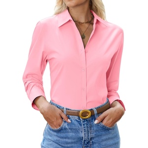 siliteelon Womens Button Down Shirt Cotton Dress Shirt Long Sleeve Collared Button Up Business Shirt Work Office Blouse(Pink)