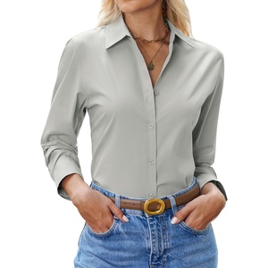 siliteelon Womens Button Down Shirt Cotton Dress Shirt Long Sleeve Collared Button Up Business Shirt Work Office Blouse(Silver Gray)