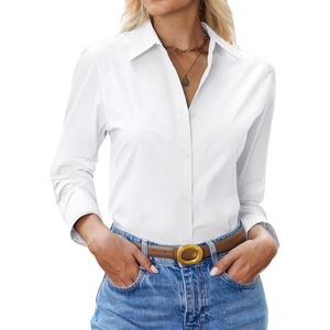 siliteelon Womens Button Down Shirt Cotton Dress Shirt Long Sleeve Collared Button Up Business Shirt Work Office Blouse(White)