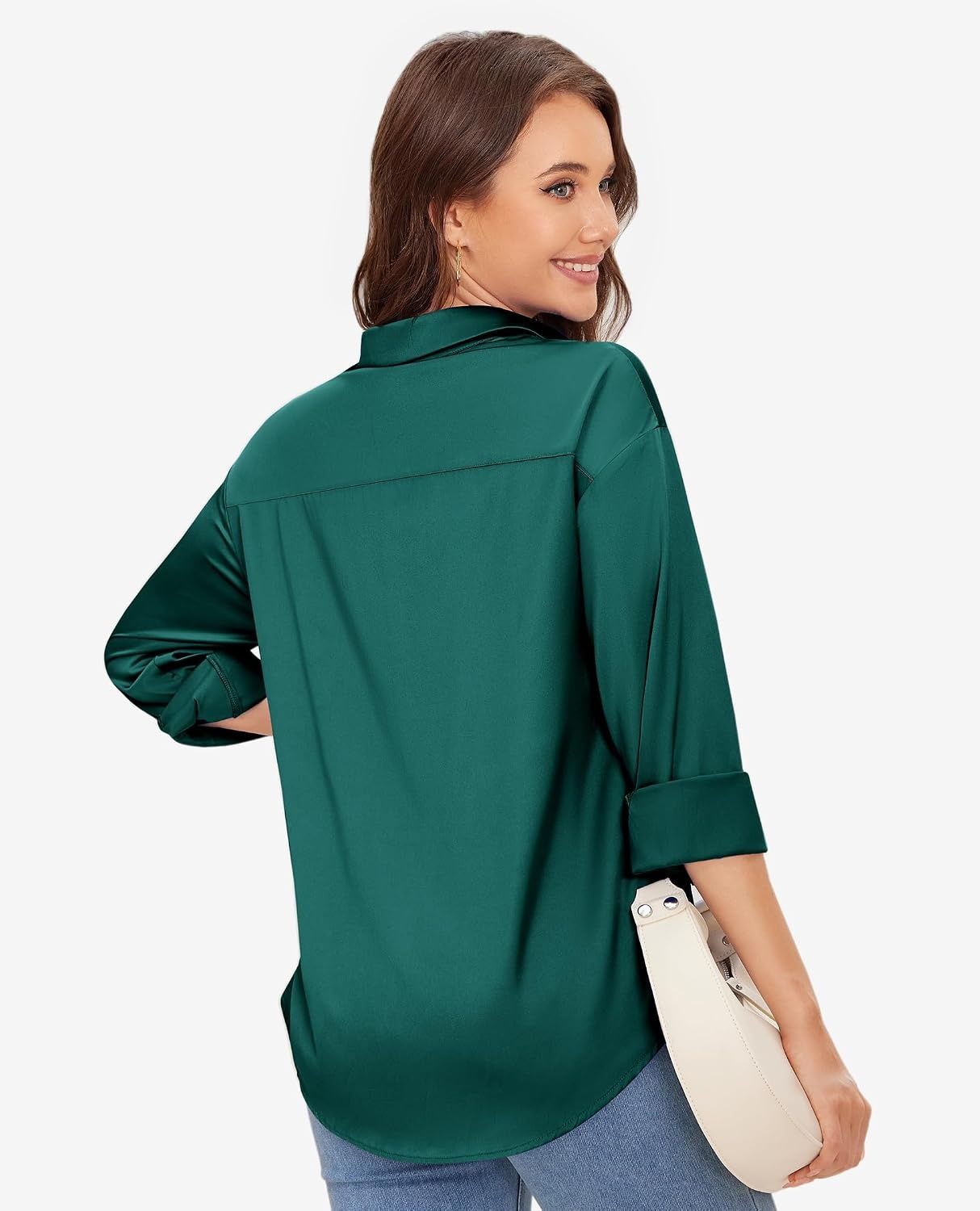 image:imageWomen Silk Blouse Striped Button Down Shirt Satin Long Sleeve Dress Shirt Fashion Collared Top Vertical Luxury Smooth Wrinkleresistant Old Money Work Business Casual Evening Party Date FallE Green