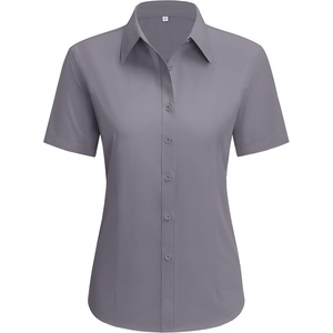 siliteelon Short Sleeve Button Up Women Cotton Collared Shirt Work Blouse | 100% Cotton, Breathable Lightweight, Classic Fit Dress Shirt, Work Office Wear, Versatile Business Casual, Moisture-Wicking(Dark Gray)