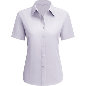 siliteelon Short Sleeve Button Up Women Cotton Collared Shirt Work Blouse | 100% Cotton, Breathable Lightweight, Classic Fit Dress Shirt, Work Office Wear, Versatile Business Casual, Moisture-Wicking(Light Gray)