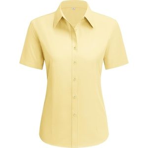 siliteelon Short Sleeve Button Up Women Cotton Collared Shirt Work Blouse | 100% Cotton, Breathable Lightweight, Classic Fit Dress Shirt, Work Office Wear, Versatile Business Casual, Moisture-Wicking(Light Yellow)