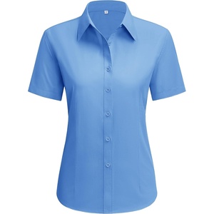 siliteelon Short Sleeve Button Up Women Cotton Collared Shirt Work Blouse | 100% Cotton, Breathable Lightweight, Classic Fit Dress Shirt, Work Office Wear, Versatile Business Casual, Moisture-Wicking(Blue)