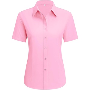 siliteelon Short Sleeve Button Up Women Cotton Collared Shirt Work Blouse | 100% Cotton, Breathable Lightweight, Classic Fit Dress Shirt, Work Office Wear, Versatile Business Casual, Moisture-Wicking(Pink)