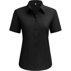 siliteelon Short Sleeve Button Up Women Cotton Collared Shirt Work Blouse | 100% Cotton, Breathable Lightweight, Classic Fit Dress Shirt, Work Office Wear, Versatile Business Casual, Moisture-Wicking(Black)