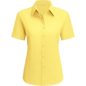 siliteelon Short Sleeve Button Up Women Cotton Collared Shirt Work Blouse | 100% Cotton, Breathable Lightweight, Classic Fit Dress Shirt, Work Office Wear, Versatile Business Casual, Moisture-Wicking(Yellow)