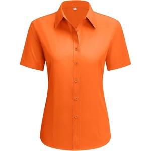 siliteelon Short Sleeve Button Up Women Cotton Collared Shirt Work Blouse | 100% Cotton, Breathable Lightweight, Classic Fit Dress Shirt, Work Office Wear, Versatile Business Casual, Moisture-Wicking(Orange)