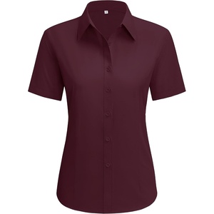 siliteelon Short Sleeve Button Up Women Cotton Collared Shirt Work Blouse | 100% Cotton, Breathable Lightweight, Classic Fit Dress Shirt, Work Office Wear, Versatile Business Casual, Moisture-Wicking(Burgundy)