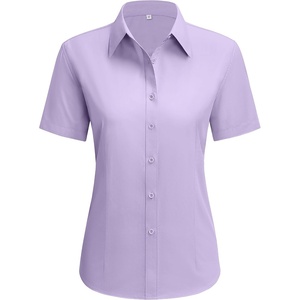 siliteelon Short Sleeve Button Up Women Cotton Collared Shirt Work Blouse | 100% Cotton, Breathable Lightweight, Classic Fit Dress Shirt, Work Office Wear, Versatile Business Casual, Moisture-Wicking(Purple)