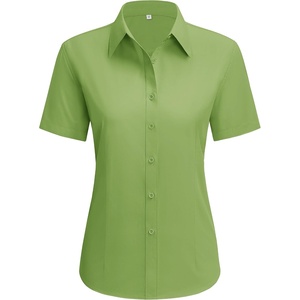 siliteelon Short Sleeve Button Up Women Cotton Collared Shirt Work Blouse | 100% Cotton, Breathable Lightweight, Classic Fit Dress Shirt, Work Office Wear, Versatile Business Casual, Moisture-Wicking(Yellow Green)