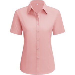 siliteelon Short Sleeve Button Up Women Cotton Collared Shirt Work Blouse | 100% Cotton, Breathable Lightweight, Classic Fit Dress Shirt, Work Office Wear, Versatile Business Casual, Moisture-Wicking(Dark Pink)