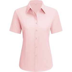 siliteelon Short Sleeve Button Up Women Cotton Collared Shirt Work Blouse | 100% Cotton, Breathable Lightweight, Classic Fit Dress Shirt, Work Office Wear, Versatile Business Casual, Moisture-Wicking(Light Pink)