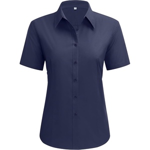 siliteelon Short Sleeve Button Up Women Cotton Collared Shirt Work Blouse | 100% Cotton, Breathable Lightweight, Classic Fit Dress Shirt, Work Office Wear, Versatile Business Casual, Moisture-Wicking(Navy Blue)