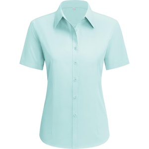 siliteelon Short Sleeve Button Up Women Cotton Collared Shirt Work Blouse | 100% Cotton, Breathable Lightweight, Classic Fit Dress Shirt, Work Office Wear, Versatile Business Casual, Moisture-Wicking(Light Green)