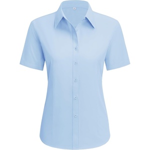 siliteelon Short Sleeve Button Up Women Cotton Collared Shirt Work Blouse | 100% Cotton, Breathable Lightweight, Classic Fit Dress Shirt, Work Office Wear, Versatile Business Casual, Moisture-Wicking(Light Blue)