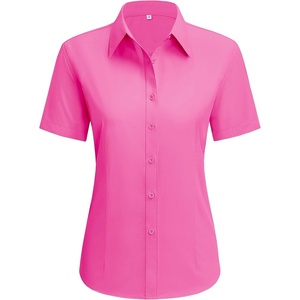 siliteelon Short Sleeve Button Up Women Cotton Collared Shirt Work Blouse | 100% Cotton, Breathable Lightweight, Classic Fit Dress Shirt, Work Office Wear, Versatile Business Casual, Moisture-Wicking(Rose Pink)