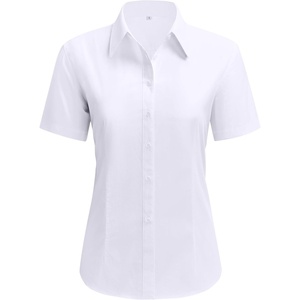 siliteelon Short Sleeve Button Up Women Cotton Collared Shirt Work Blouse | 100% Cotton, Breathable Lightweight, Classic Fit Dress Shirt, Work Office Wear, Versatile Business Casual, Moisture-Wicking(White)