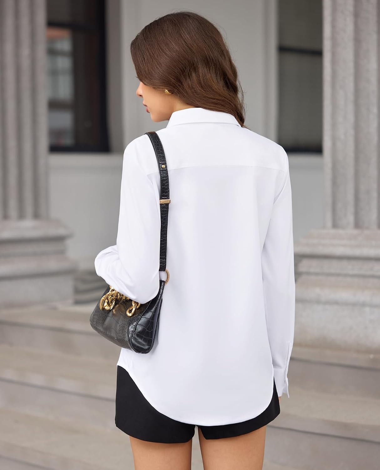image:imagesiliteelon Striped Button Down Shirts for Women Work Collared Dress Shirt Old Money Business Casual Outfits Blouses for Women Dressy Casual Long Sleeve Professional Interview Shirts with PocketZwhite