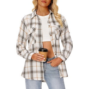 siliteelon Plaid Flannel Shirts for Women Long Sleeve Button Down Shirt | Early Fall Fashion Shackets 2026, Cotton Brushed Flannel Shirt, Soft Lightweight Oversized Boyfriend, Business Casual Outfits(White Black Plaid 01)