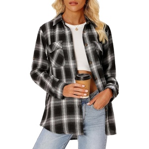siliteelon Plaid Flannel Shirts for Women Long Sleeve Button Down Shirt | Early Fall Fashion Shackets 2026, Cotton Brushed Flannel Shirt, Soft Lightweight Oversized Boyfriend, Business Casual Outfits(White Black Plaid)