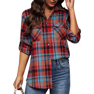 siliteelon Plaid Flannel Shirts for Women Long Sleeve Button Down Shirt | Early Fall Fashion Shackets 2026, Cotton Brushed Flannel Shirt, Soft Lightweight Oversized Boyfriend, Business Casual Outfits(Colorful Plaid)