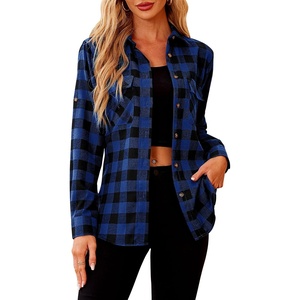 siliteelon Plaid Flannel Shirts for Women Long Sleeve Button Down Shirt | Early Fall Fashion Shackets 2026, Cotton Brushed Flannel Shirt, Soft Lightweight Oversized Boyfriend, Business Casual Outfits(Blue Pliad)