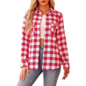 siliteelon Plaid Flannel Shirts for Women Long Sleeve Button Down Shirt | Early Fall Fashion Shackets 2026, Cotton Brushed Flannel Shirt, Soft Lightweight Oversized Boyfriend, Business Casual Outfits(Red White Plaid)