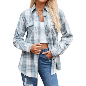 siliteelon Plaid Flannel Shirts for Women Long Sleeve Button Down Shirt | Early Fall Fashion Shackets 2026, Cotton Brushed Flannel Shirt, Soft Lightweight Oversized Boyfriend, Business Casual Outfits(Sky Blue Plaid)