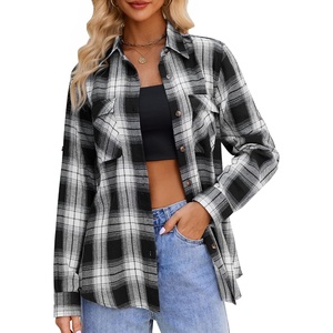 siliteelon Plaid Flannel Shirts for Women Long Sleeve Button Down Shirt(Black Plaid 02)