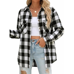 siliteelon Plaid Flannel Shirts for Women Long Sleeve Button Down Shirt(Black White Pliad)