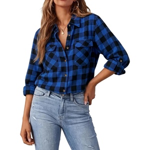 siliteelon Plaid Flannel Shirts for Women Long Sleeve Button Down Shirt(Blue Pliad)