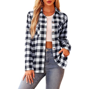 siliteelon Plaid Flannel Shirts for Women Long Sleeve Button Down Shirt(Blue White Plaid)