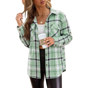 siliteelon Plaid Flannel Shirts for Women Long Sleeve Button Down Shirt(Green Black)