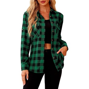 siliteelon Plaid Flannel Shirts for Women Long Sleeve Button Down Shirt(Green Black Plaid)