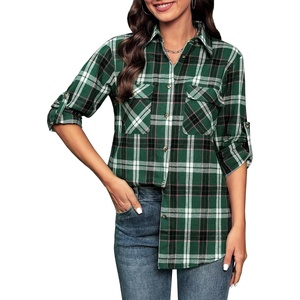 siliteelon Plaid Flannel Shirts for Women Long Sleeve Button Down Shirt(Green Plaid)