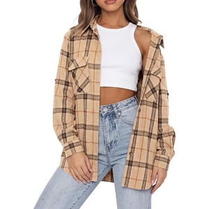 siliteelon Plaid Flannel Shirts for Women Long Sleeve Button Down Shirt(Khaki Black)