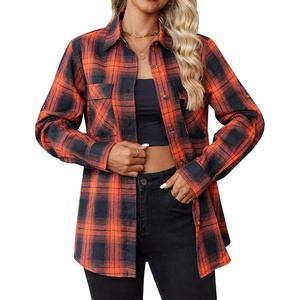 siliteelon Plaid Flannel Shirts for Women Long Sleeve Button Down Shirt(Orange Plaid)