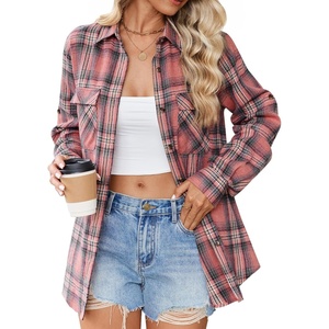 siliteelon Plaid Flannel Shirts for Women Long Sleeve Button Down Shirt(Pink Plaid 02)