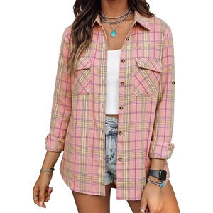 siliteelon Plaid Flannel Shirts for Women Long Sleeve Button Down Shirt(Pink Plaid)