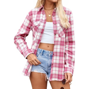 siliteelon Plaid Flannel Shirts for Women Long Sleeve Button Down Shirt(Pink White Plaid)