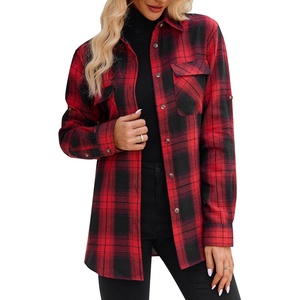 siliteelon Plaid Flannel Shirts for Women Long Sleeve Button Down Shirt(Red Pliad)